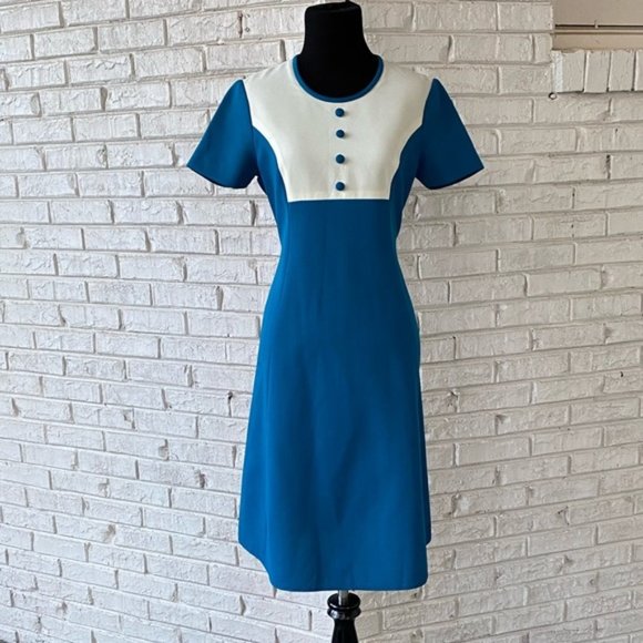 Vintage 60s 70s Turquoise Babydoll Mod Aline Dress - Picture 1 of 9